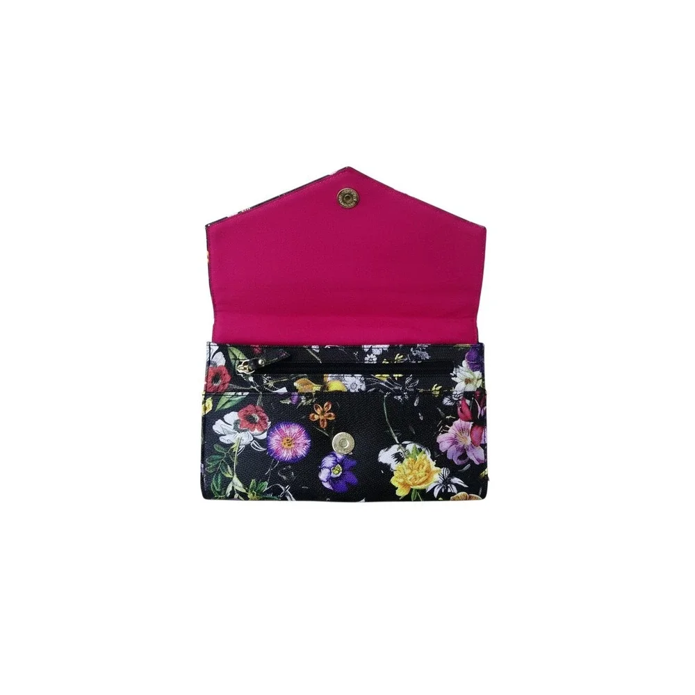 Minicci Clutch Wallet Womens OS Black New Floral Butterfly Envelope Snap Pocket